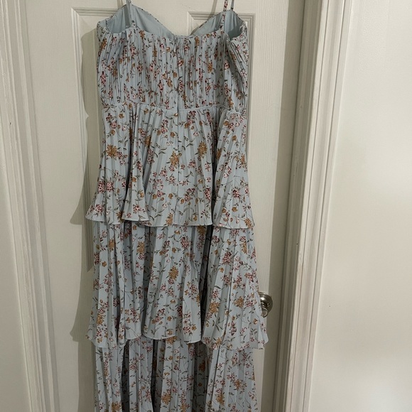 Lulus Cascading Crush Pale Blue Floral Print Tiered Bustier Midi Dress - Picture 5 of 7